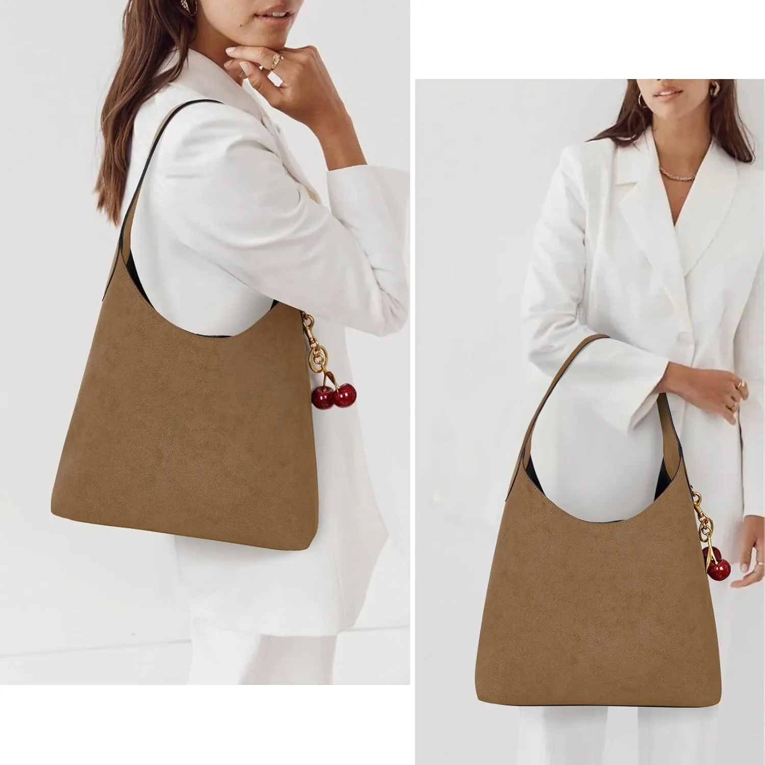 Faux Suede Hobo Bags Vegan Leather Shoulder Bag Tote for Women Medium Slouchy Designer Handbags Purses Fall Fashion