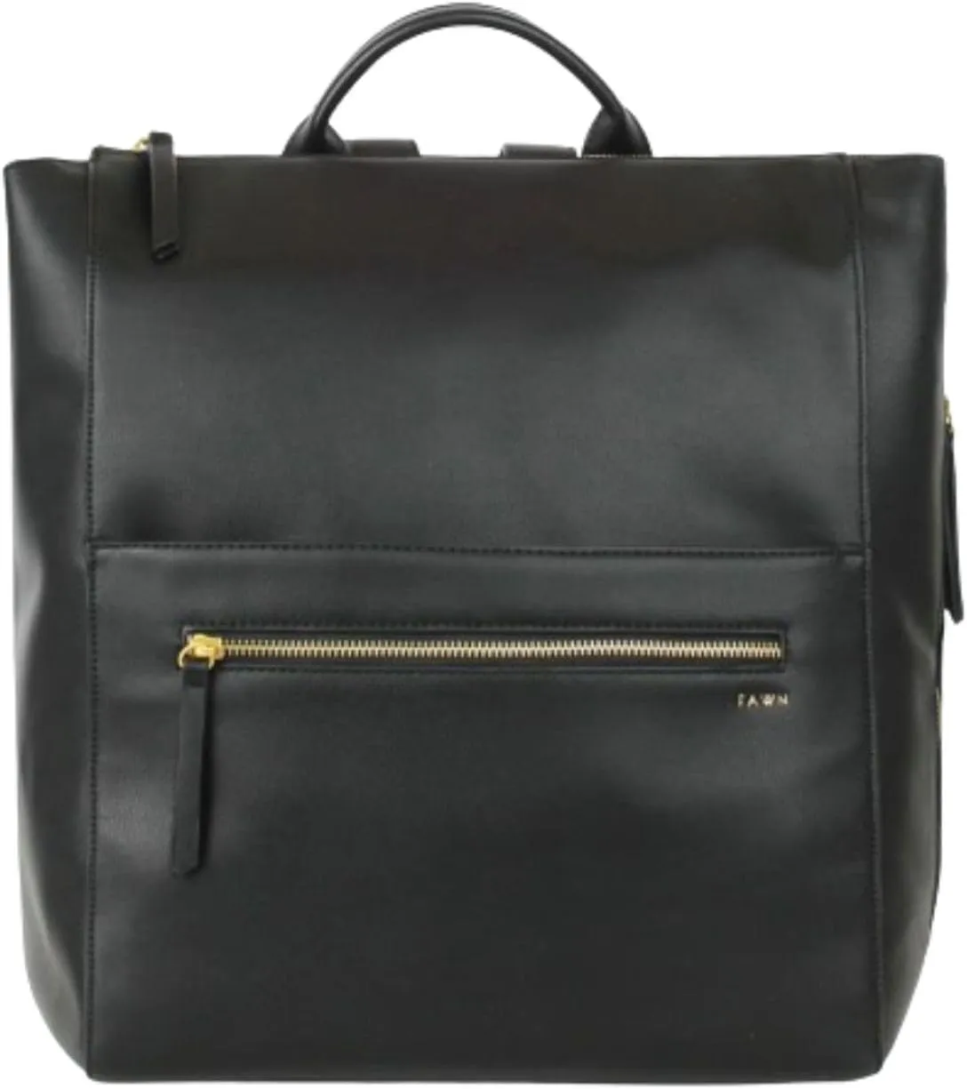 FAWN DESIGN Diaper Bag, Square Faux Leather Diaper Bag Backpack, Adjustable Detachable Straps, 12 Pockets and Laptop Sleeve, Vegan Leather, Large Capacity Baby Bag for Mom, 15 x 12 x 8 inches, Black