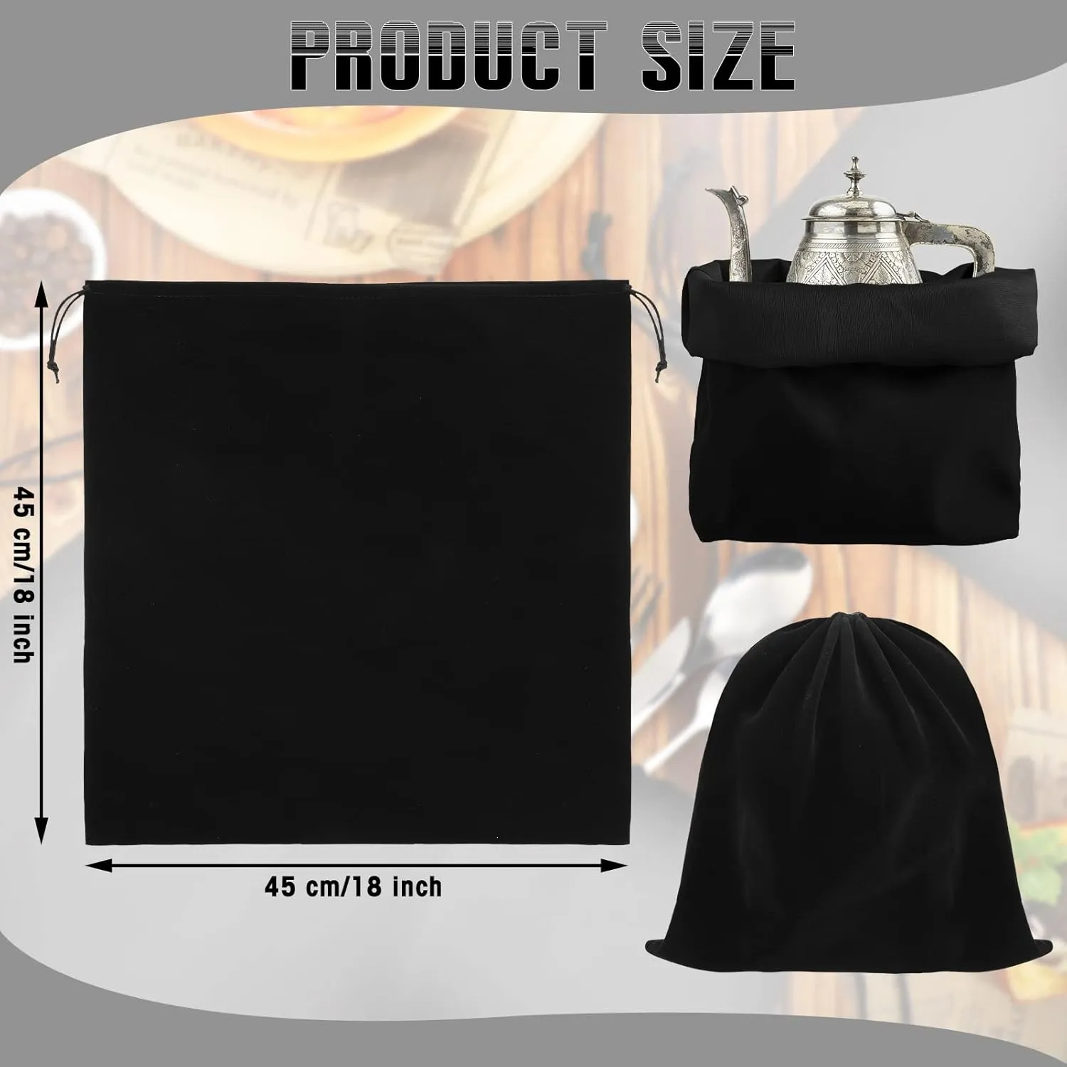 Ferraycle 6 Pcs Silver Storage Bags Anti Tarnish Storage Bag Fabric Cloth for Jewelry Silverware Protection Flatware(18 x 18 Inch,Black)