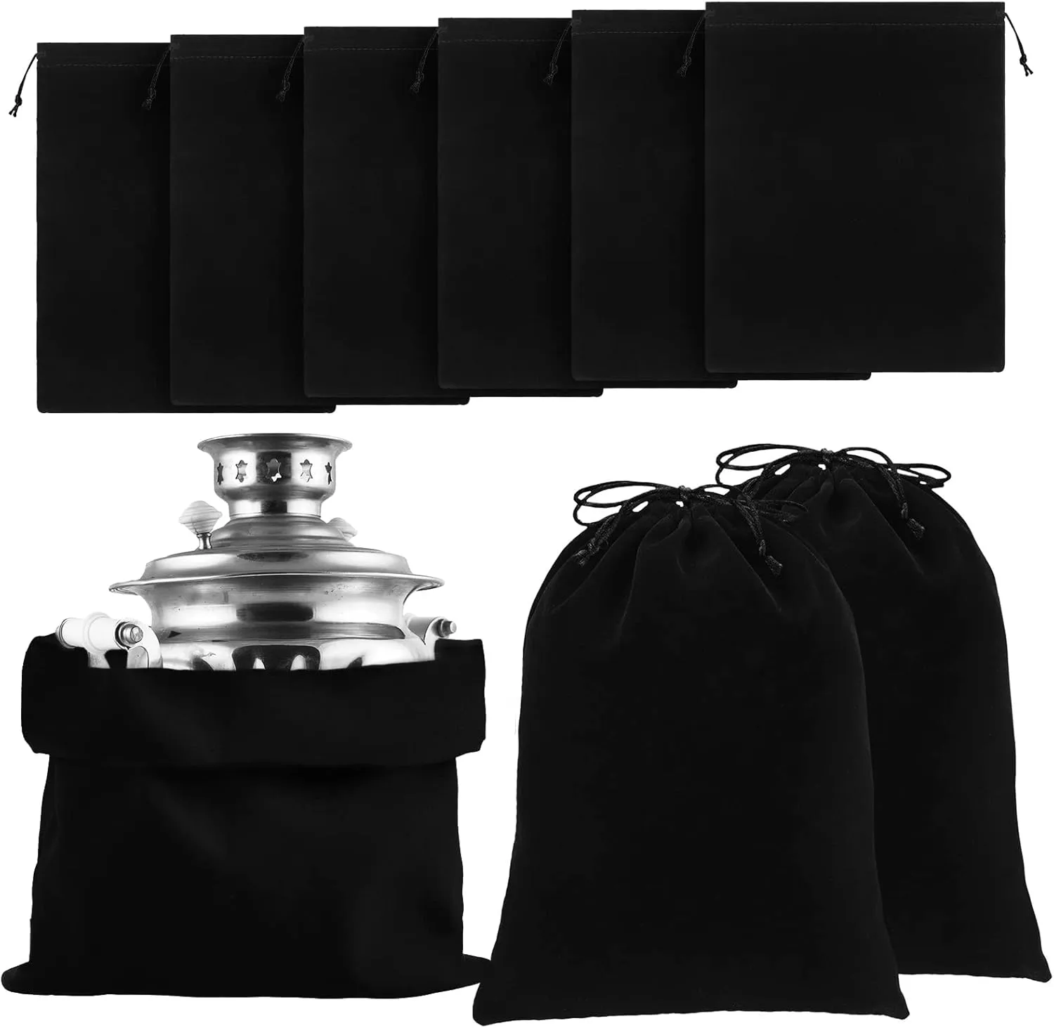 Ferraycle 6 Pcs Silver Storage Bags Anti Tarnish Storage Bag Fabric Cloth for Jewelry Silverware Protection Flatware(18 x 18 Inch,Black)