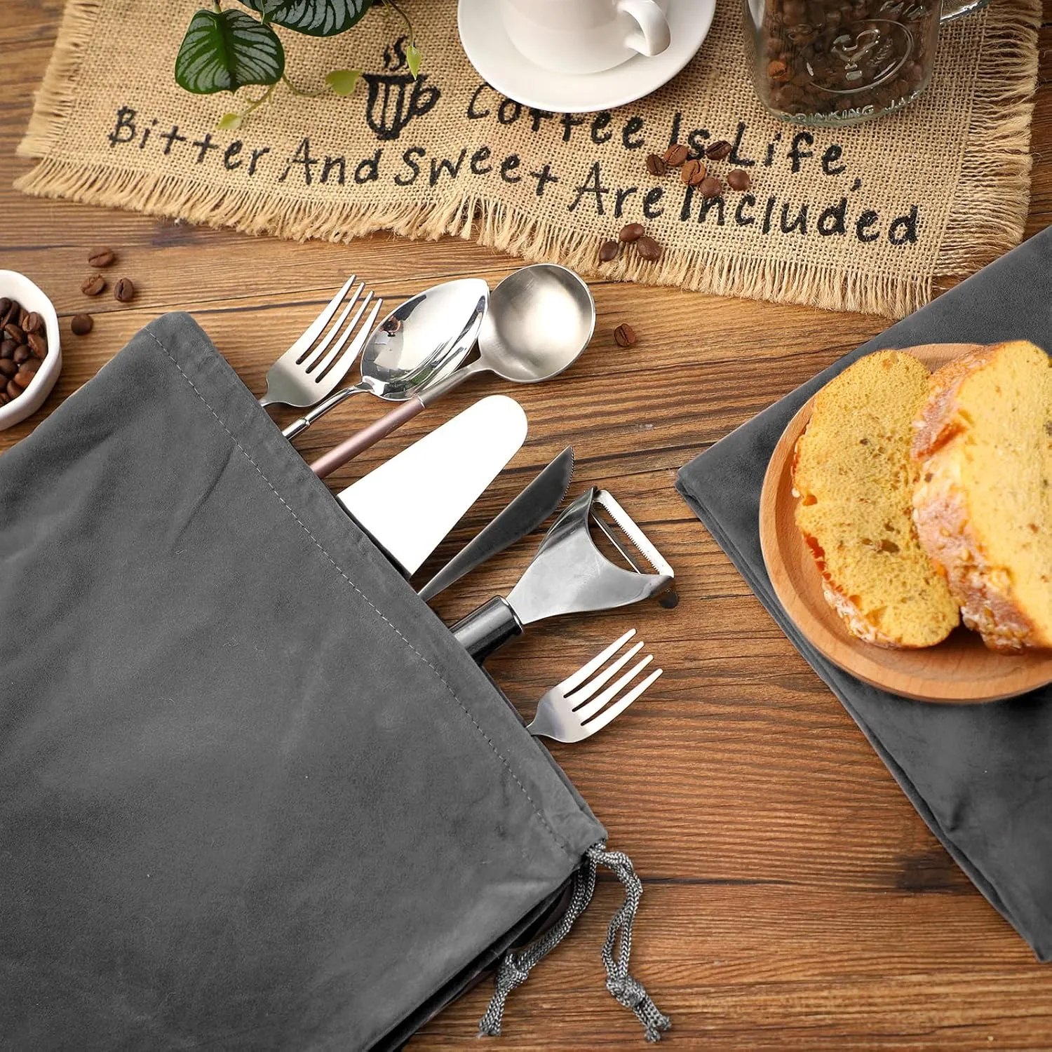 Ferraycle Silver Storage Bags Oversized 24 x 32 Inch Zipper Anti Tarnish Cloth Bag for Silver Storage, Tray, Jewelry, Flatware, Vase, Polishing,Tarnish Cleaning(Dark Grey)