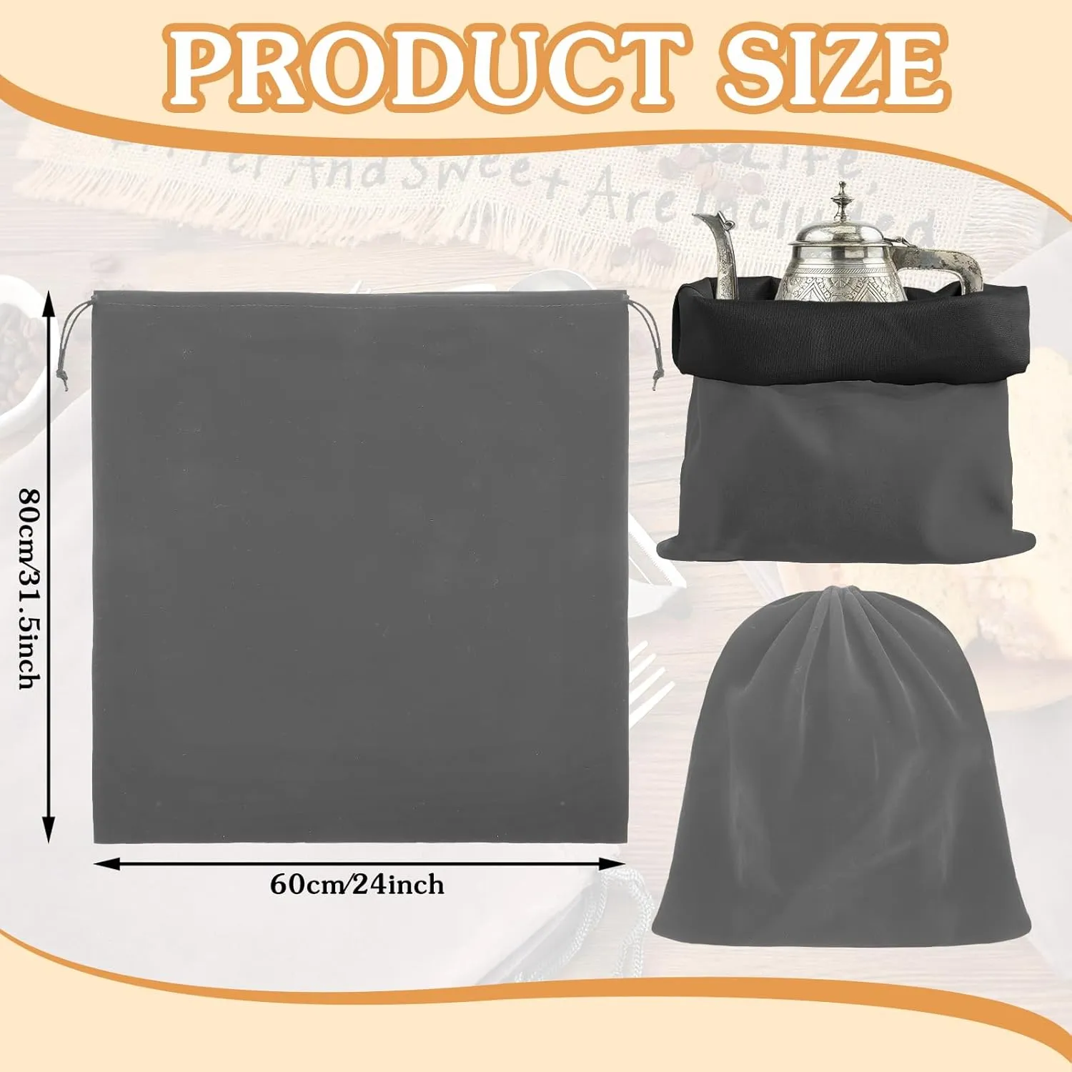 Ferraycle Silver Storage Bags Oversized 24 x 32 Inch Zipper Anti Tarnish Cloth Bag for Silver Storage, Tray, Jewelry, Flatware, Vase, Polishing,Tarnish Cleaning(Dark Grey)
