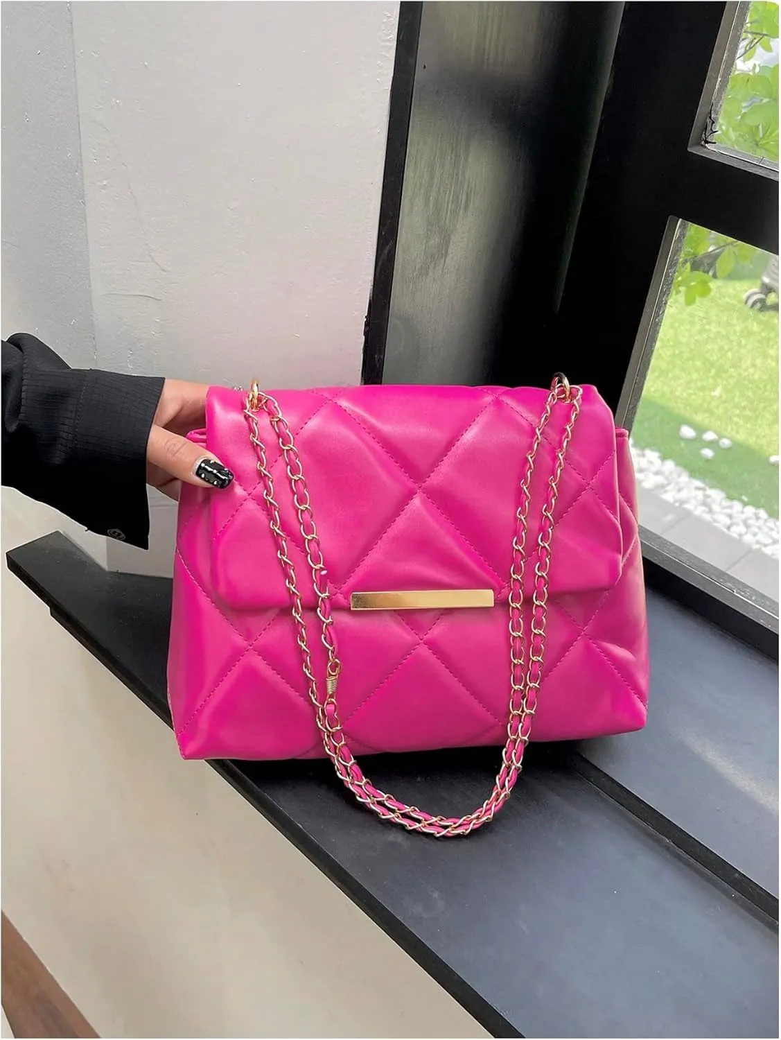 Floerns Women's Quilted Tote Bag Square Bag Leather Clutch Purse Flap Shoulder Bag