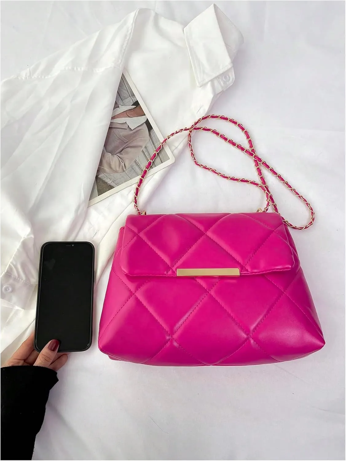 Floerns Women's Quilted Tote Bag Square Bag Leather Clutch Purse Flap Shoulder Bag