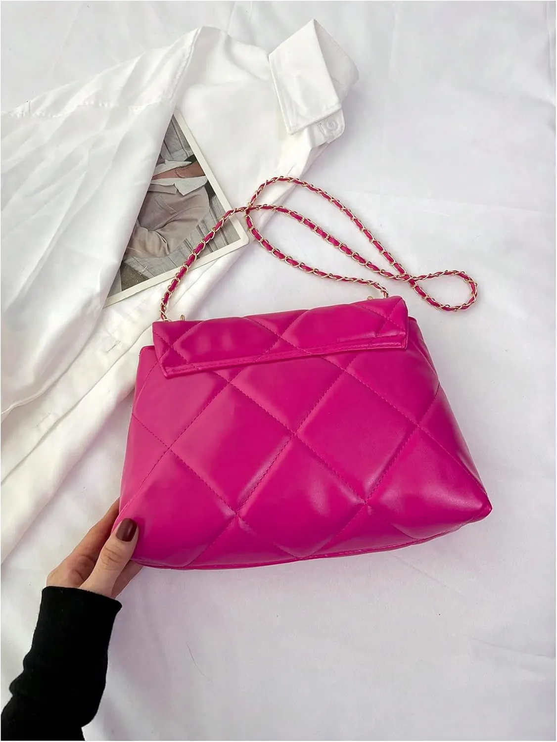 Floerns Women's Quilted Tote Bag Square Bag Leather Clutch Purse Flap Shoulder Bag