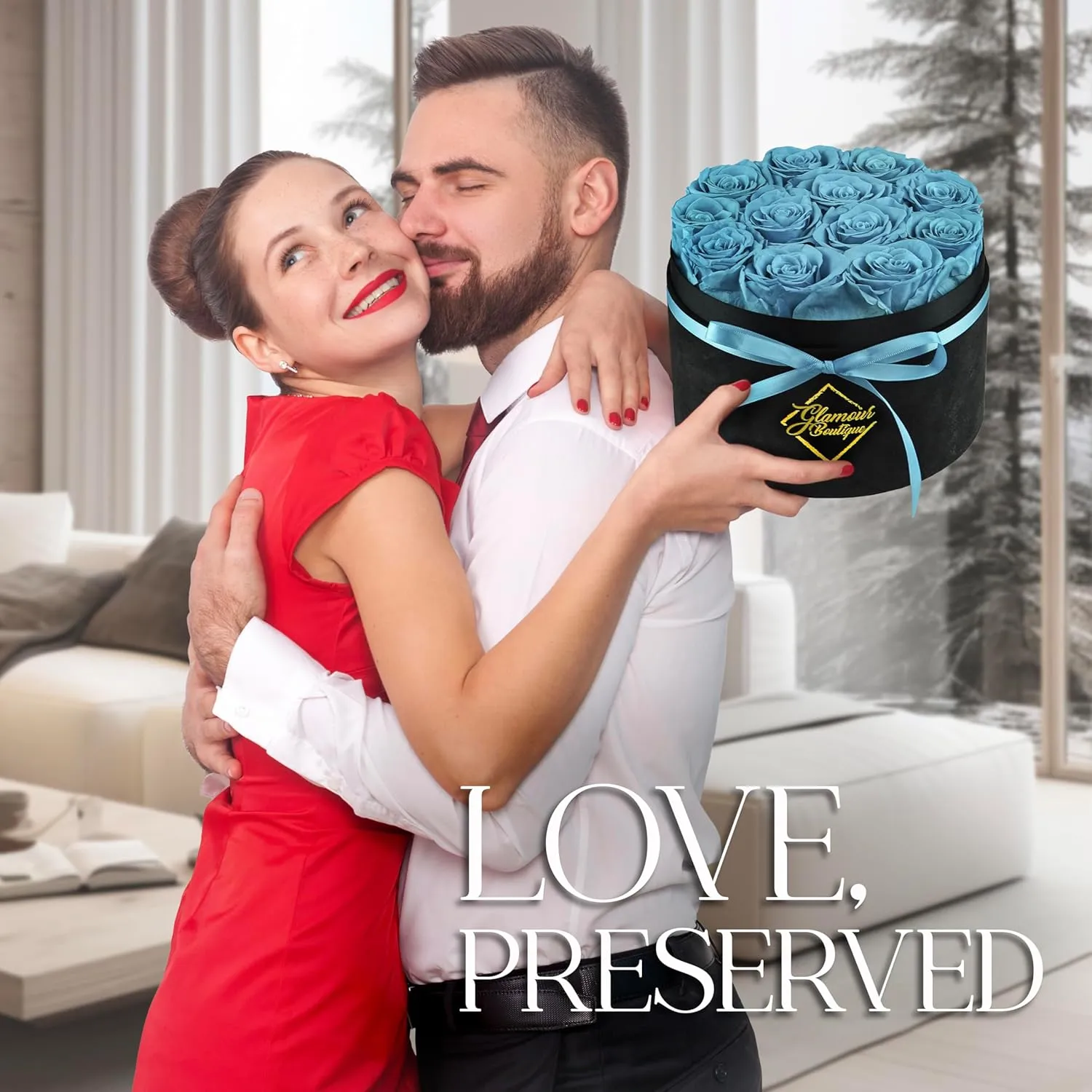 Flowers Forever Gift Box 12 Real Preserved Roses in a Velvet Box, Birthday for Her Mom and Wife, Mothers Day, Anniversary, Graduation - Tiffany