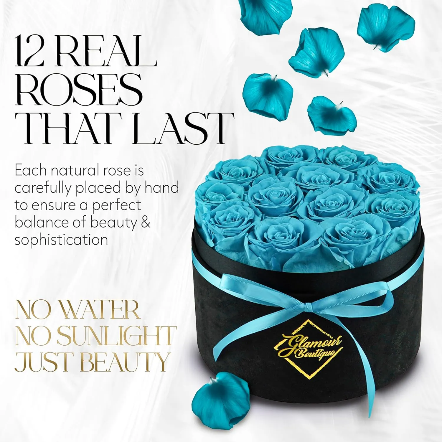 Flowers Forever Gift Box 12 Real Preserved Roses in a Velvet Box, Birthday for Her Mom and Wife, Mothers Day, Anniversary, Graduation - Tiffany