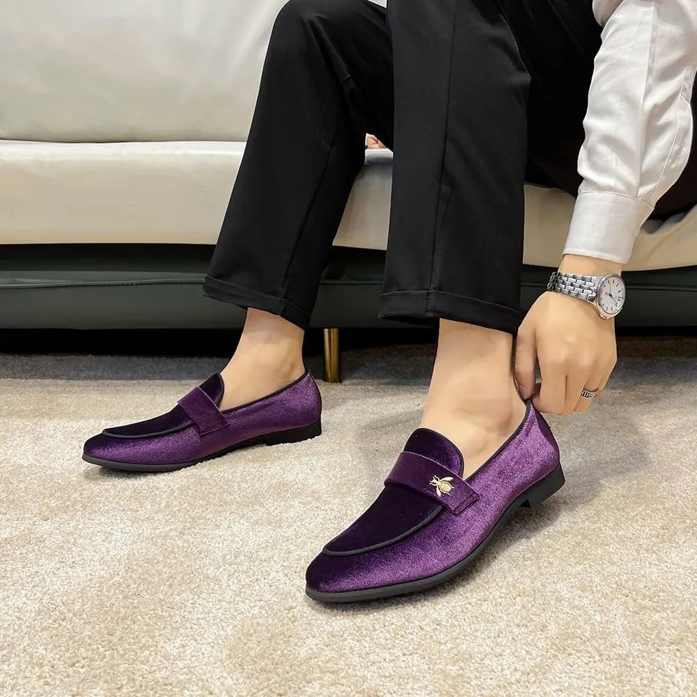FLQL Men's Luxury Penny Loafer Slip-On Velvet Shoes Party Dancing Shoes Suede Wedding Shoes Plus Size 7-13
