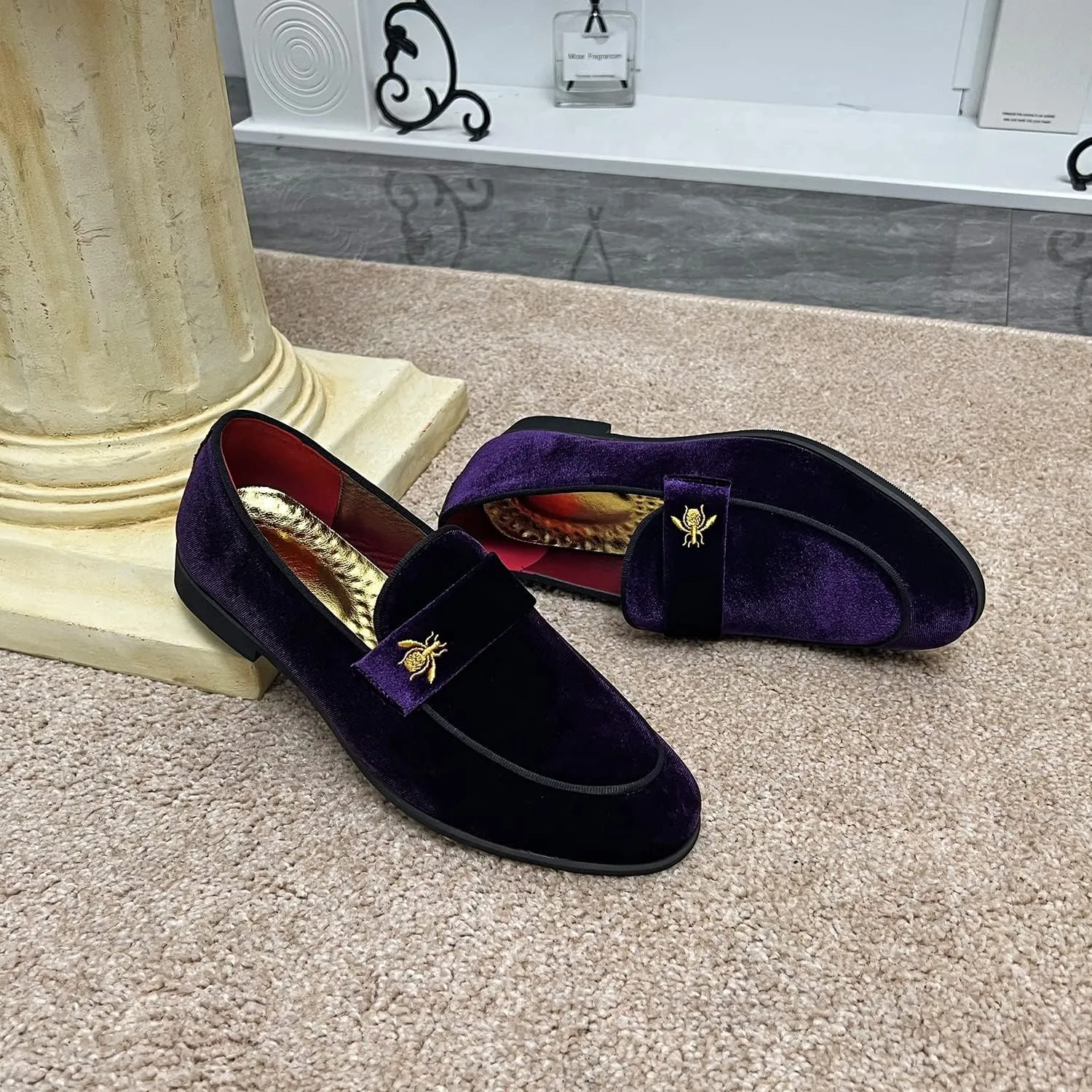FLQL Men's Luxury Penny Loafer Slip-On Velvet Shoes Party Dancing Shoes Suede Wedding Shoes Plus Size 7-13