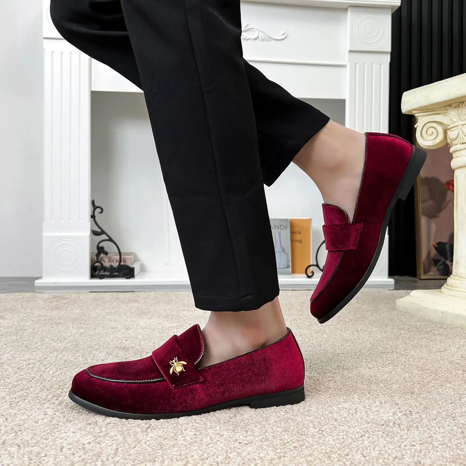 FLQL Men's Luxury Penny Loafer Slip-On Velvet Shoes Party Dancing Shoes Suede Wedding Shoes Plus Size 7-13