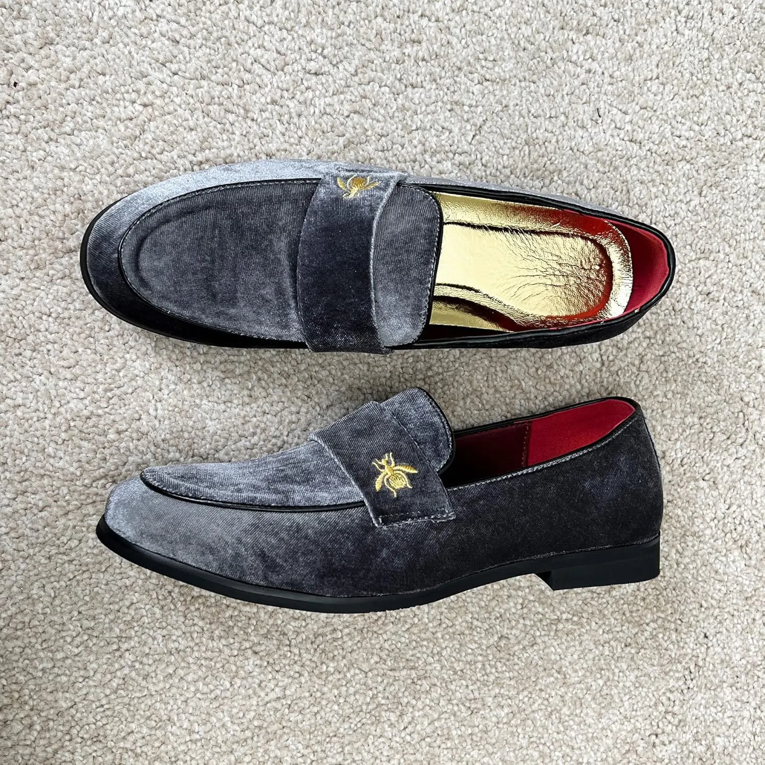 FLQL Men's Luxury Penny Loafer Slip-On Velvet Shoes Party Dancing Shoes Suede Wedding Shoes Plus Size 7-13