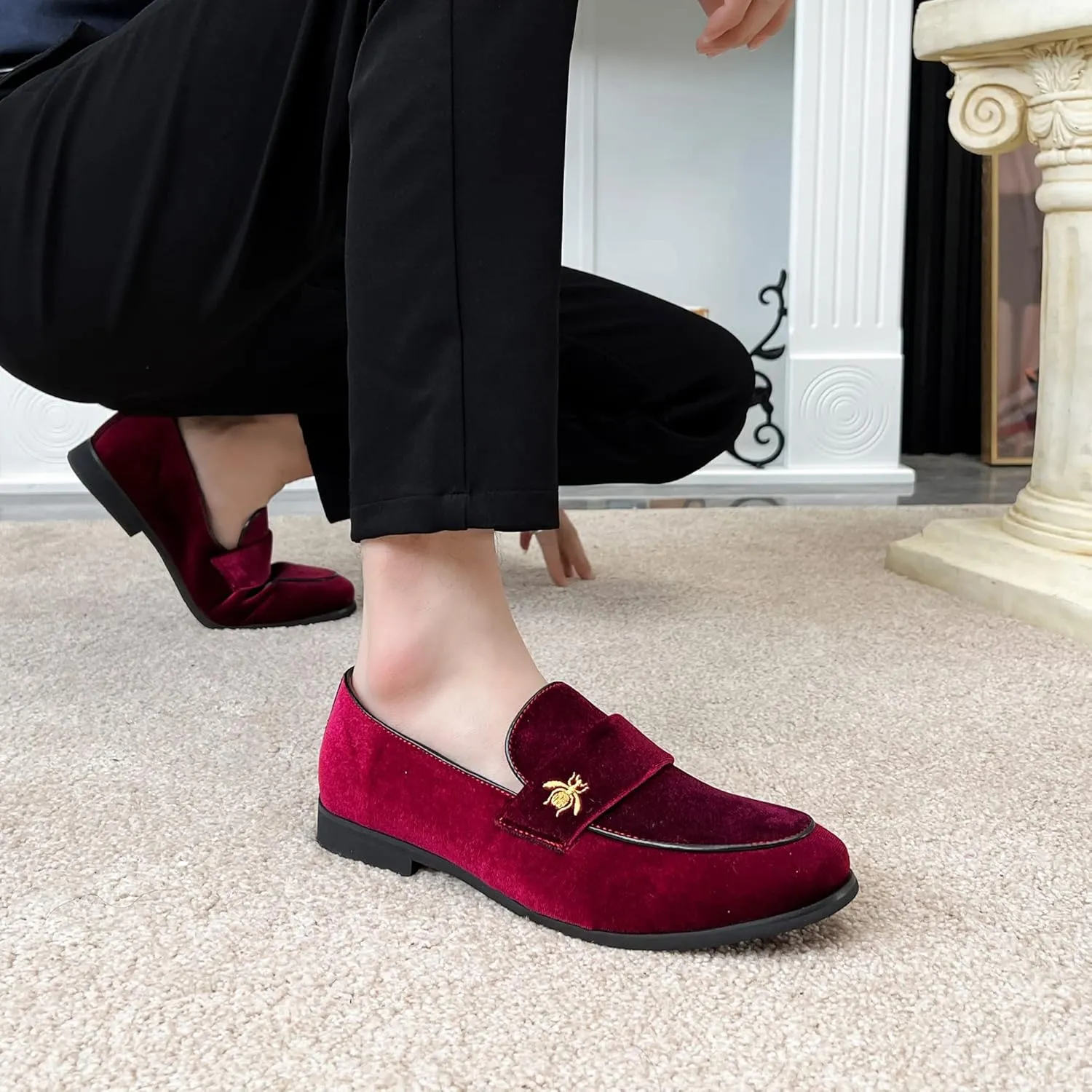 FLQL Men's Luxury Penny Loafer Slip-On Velvet Shoes Party Dancing Shoes Suede Wedding Shoes Plus Size 7-13