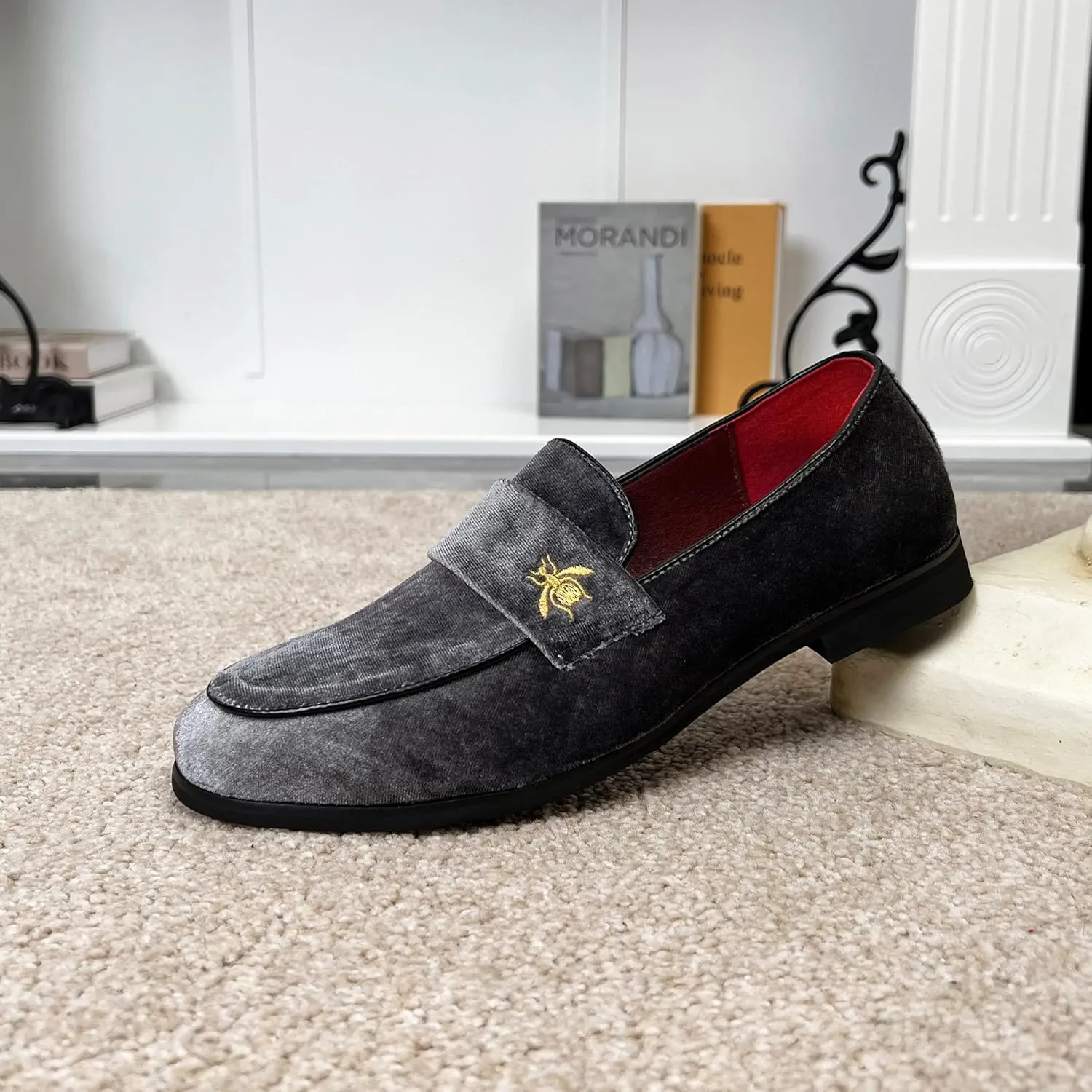 FLQL Men's Luxury Penny Loafer Slip-On Velvet Shoes Party Dancing Shoes Suede Wedding Shoes Plus Size 7-13