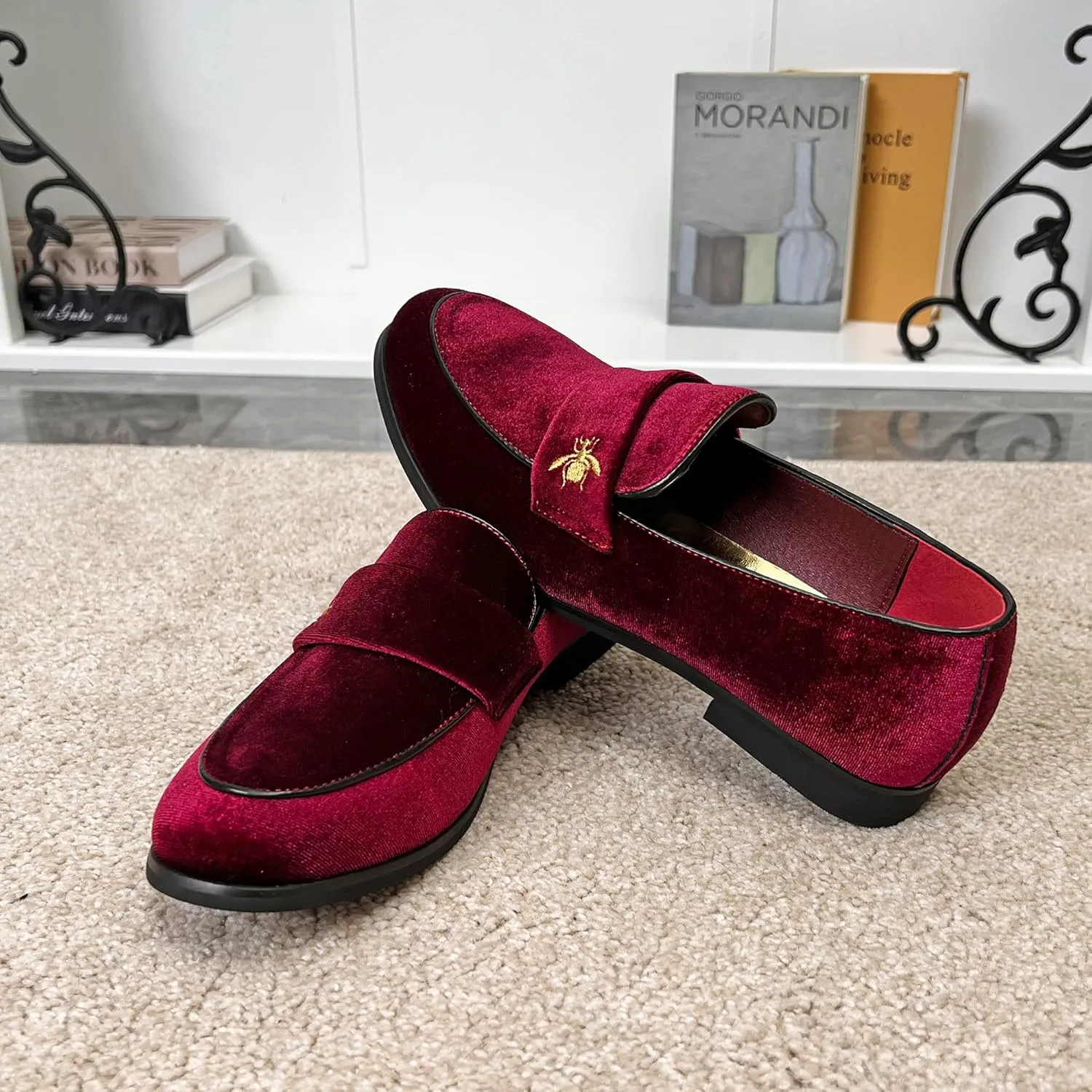 FLQL Men's Luxury Penny Loafer Slip-On Velvet Shoes Party Dancing Shoes Suede Wedding Shoes Plus Size 7-13