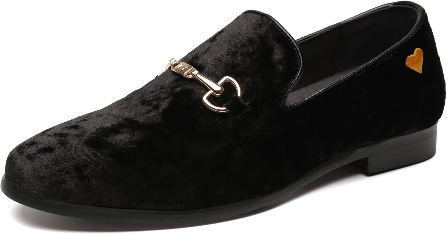 FLQL Men's Luxury Velvet Penny Loafers Shoes Embroidery Suede Dress Loafers Daily Boats Shoes for Party Wedding Prom Size 7-13