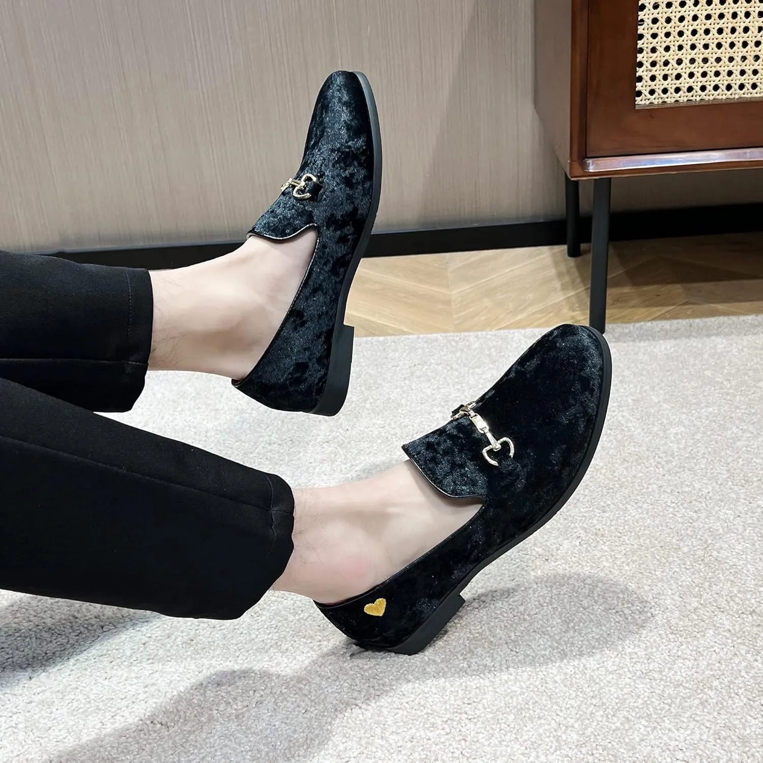 FLQL Men's Luxury Velvet Penny Loafers Shoes Embroidery Suede Dress Loafers Daily Boats Shoes for Party Wedding Prom Size 7-13