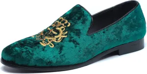 FLQL Men's Luxury Velvet Penny Loafers Shoes Embroidery Suede Dress Loafers Daily Boats Shoes for Party Wedding Prom Size 7-13
