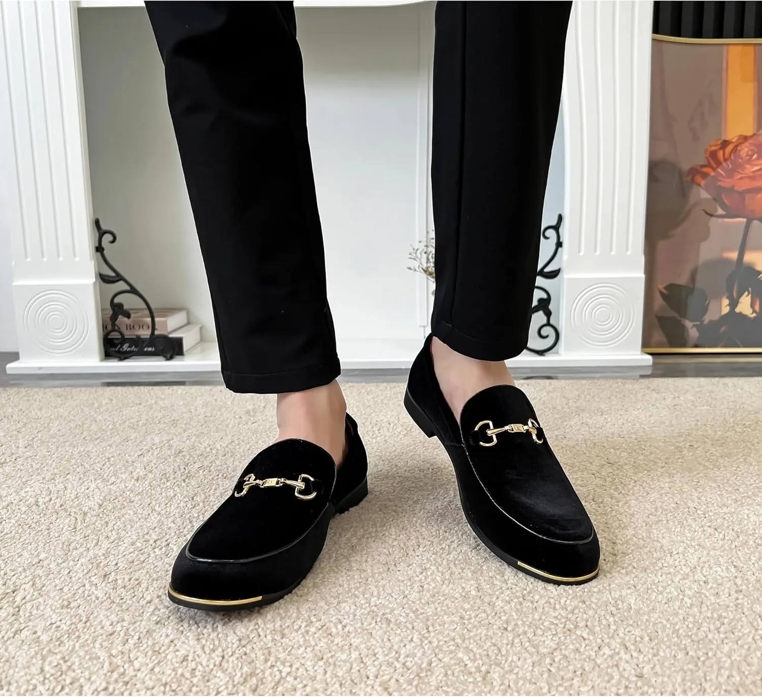 FLQL Men's Luxury Velvet Penny Loafers Shoes Embroidery Suede Dress Loafers Daily Boats Shoes for Party Wedding Prom Size 7-13