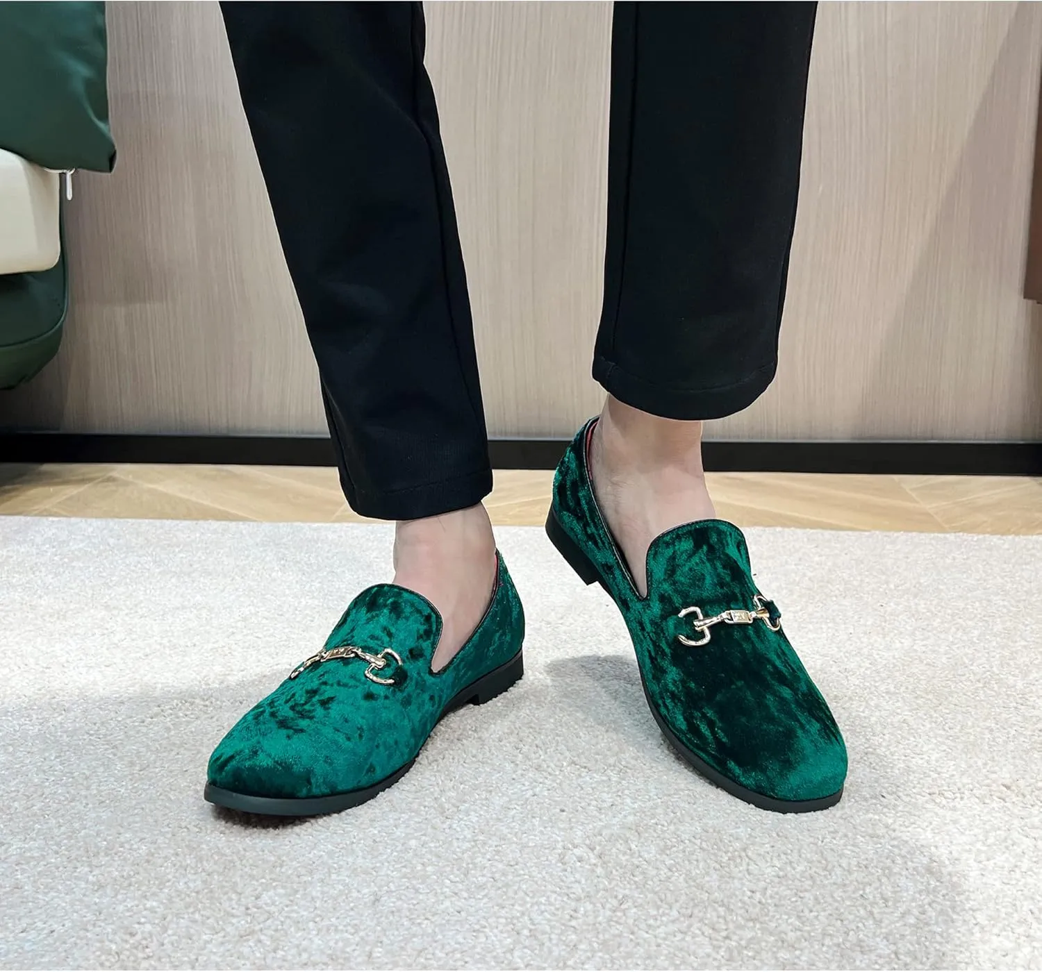 FLQL Men's Luxury Velvet Penny Loafers Shoes Embroidery Suede Dress Loafers Daily Boats Shoes for Party Wedding Prom Size 7-13