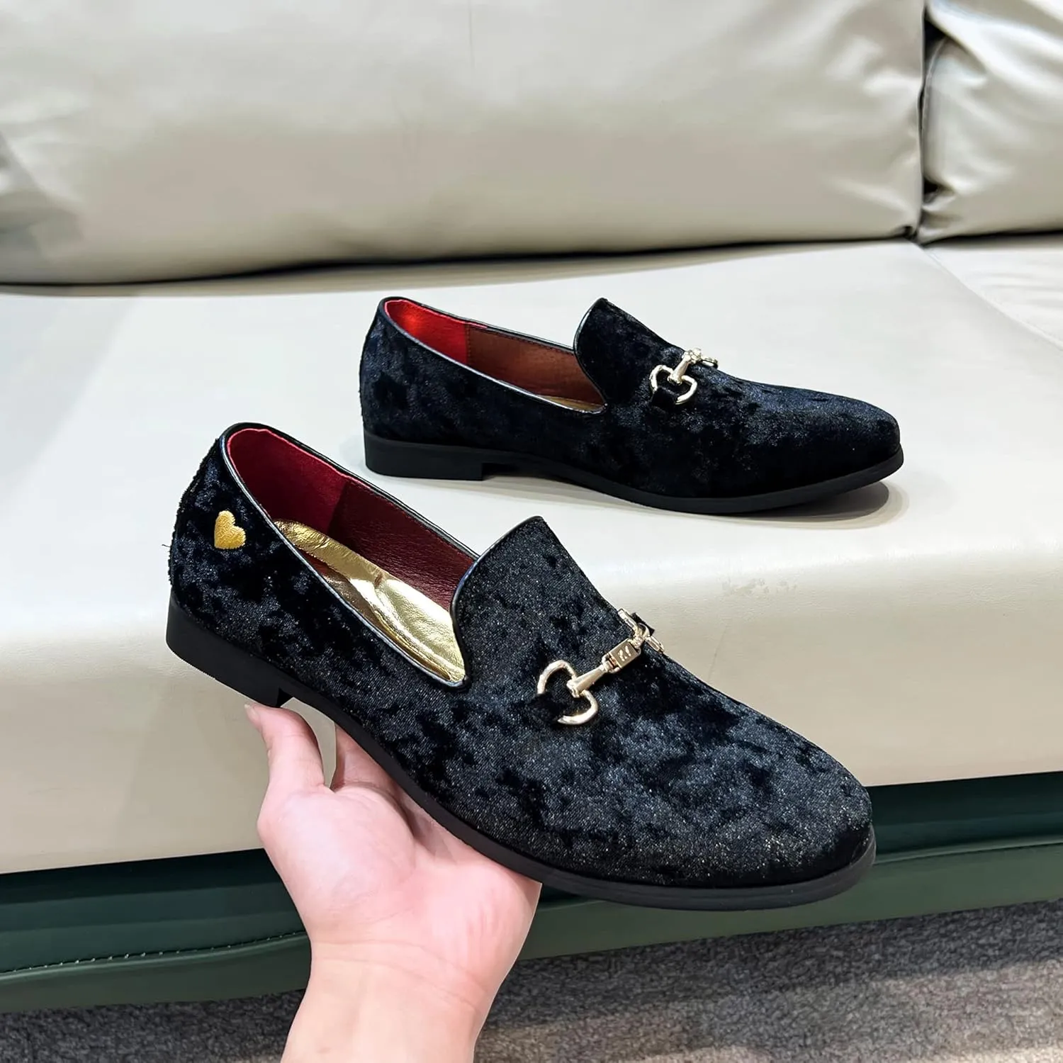 FLQL Men's Luxury Velvet Penny Loafers Shoes Embroidery Suede Dress Loafers Daily Boats Shoes for Party Wedding Prom Size 7-13