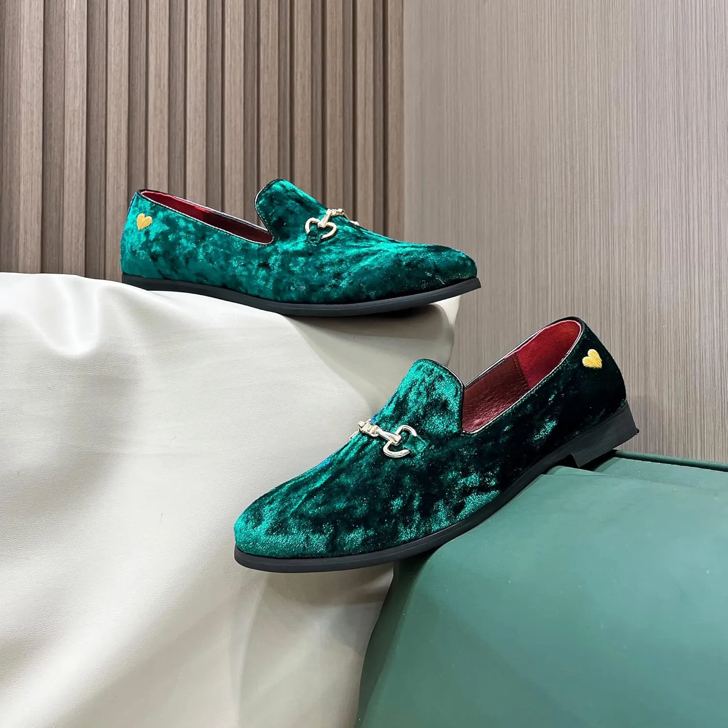 FLQL Men's Luxury Velvet Penny Loafers Shoes Embroidery Suede Dress Loafers Daily Boats Shoes for Party Wedding Prom Size 7-13