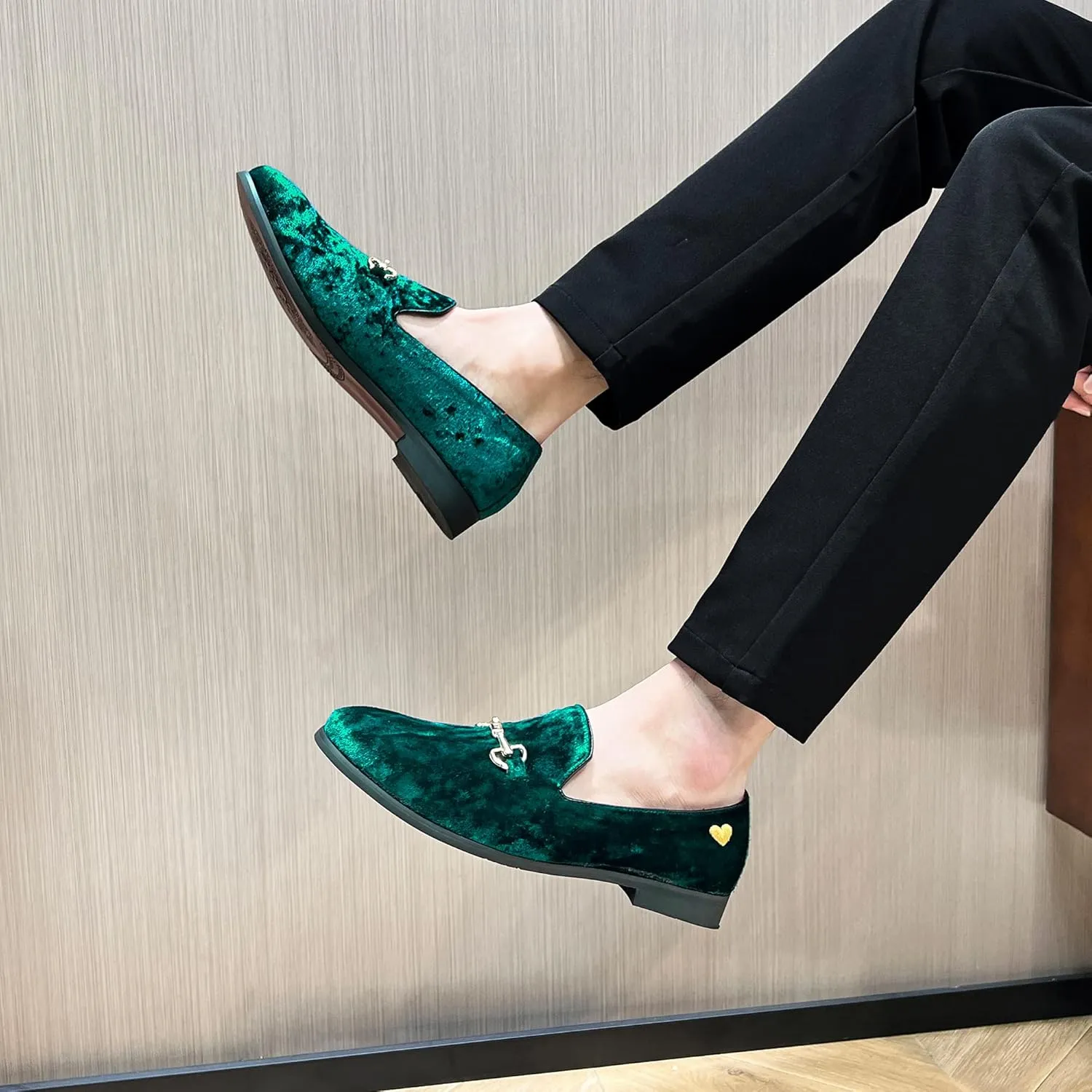 FLQL Men's Luxury Velvet Penny Loafers Shoes Embroidery Suede Dress Loafers Daily Boats Shoes for Party Wedding Prom Size 7-13