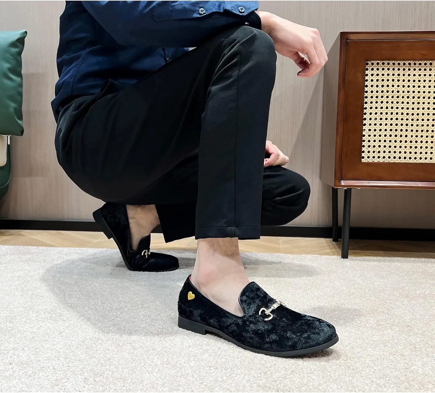 FLQL Men's Luxury Velvet Penny Loafers Shoes Embroidery Suede Dress Loafers Daily Boats Shoes for Party Wedding Prom Size 7-13