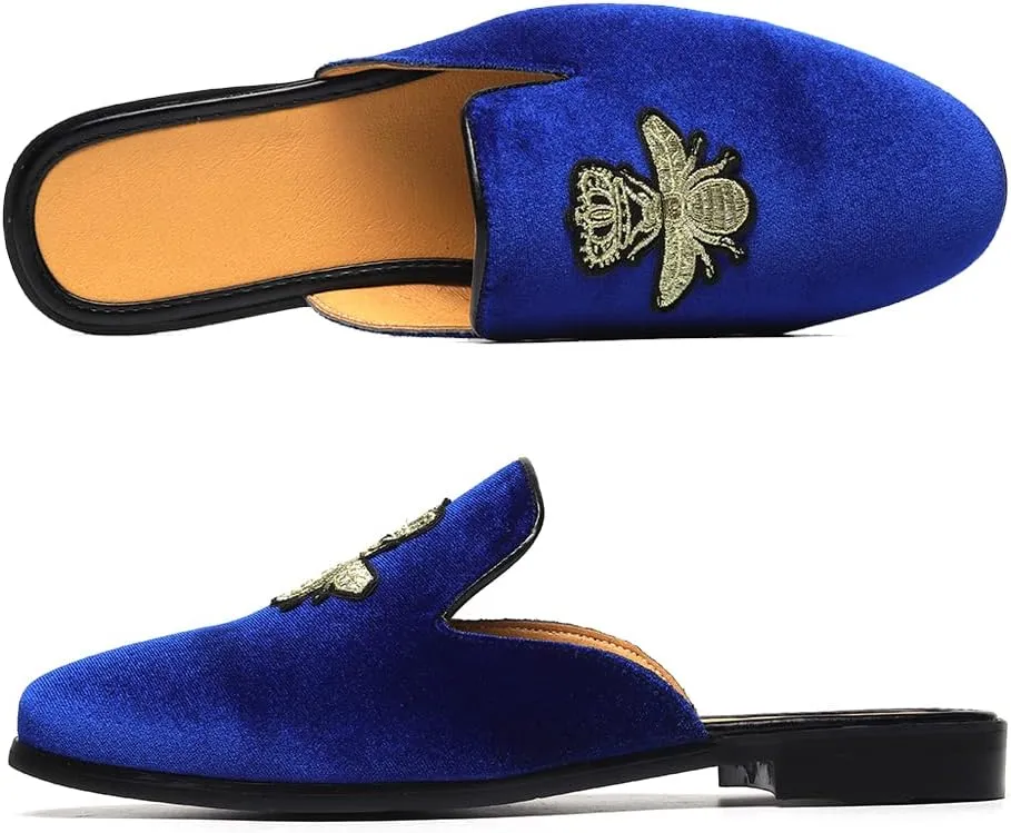 FLQL Mens Shoes Luxury Velvet Gold Buckle Slip-on Penny Loafers Casual Smoking Slippers Indoor Outdoor Sandals Black Size 7-13
