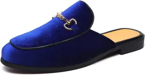 FLQL Mens Shoes Luxury Velvet Gold Buckle Slip-on Penny Loafers Casual Smoking Slippers Indoor Outdoor Sandals Black Size 7-13