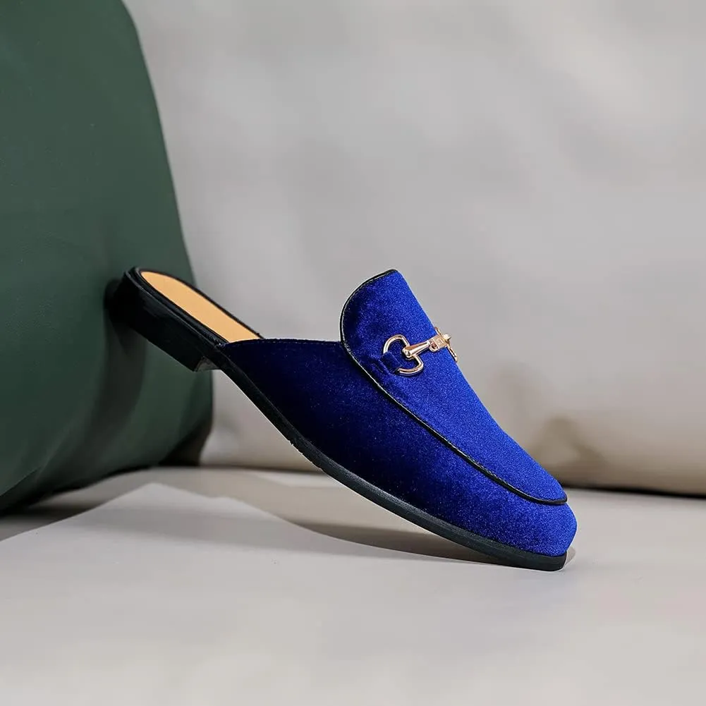 FLQL Mens Shoes Luxury Velvet Gold Buckle Slip-on Penny Loafers Casual Smoking Slippers Indoor Outdoor Sandals Black Size 7-13