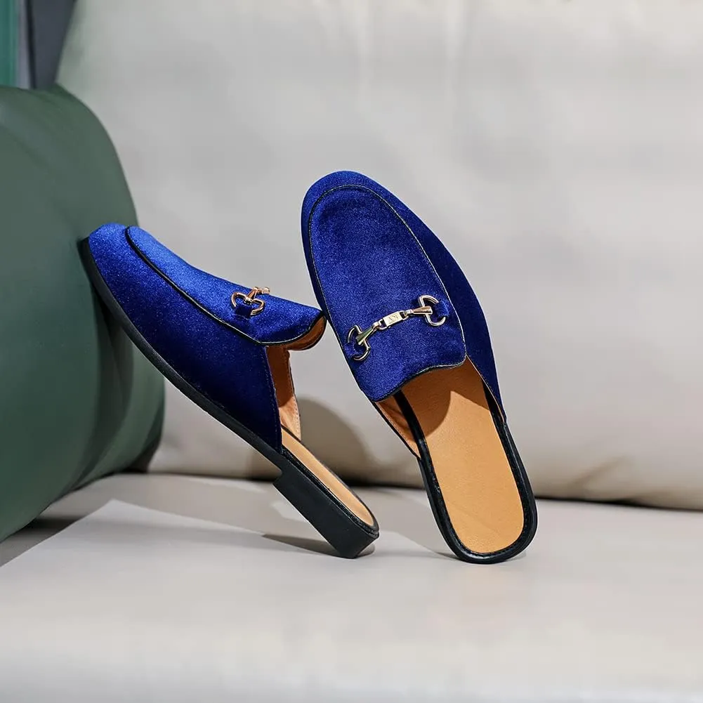 FLQL Mens Shoes Luxury Velvet Gold Buckle Slip-on Penny Loafers Casual Smoking Slippers Indoor Outdoor Sandals Black Size 7-13