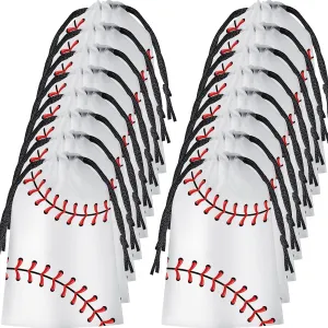 Flutesan 50 Pack Drawstring Baseball Party Favor Bags Plastic Baseball Snack Goodie Bags Gift Packaging Storage for Kids Boys Birthday Sports Theme Party Supplies, 6 x 8 Inch