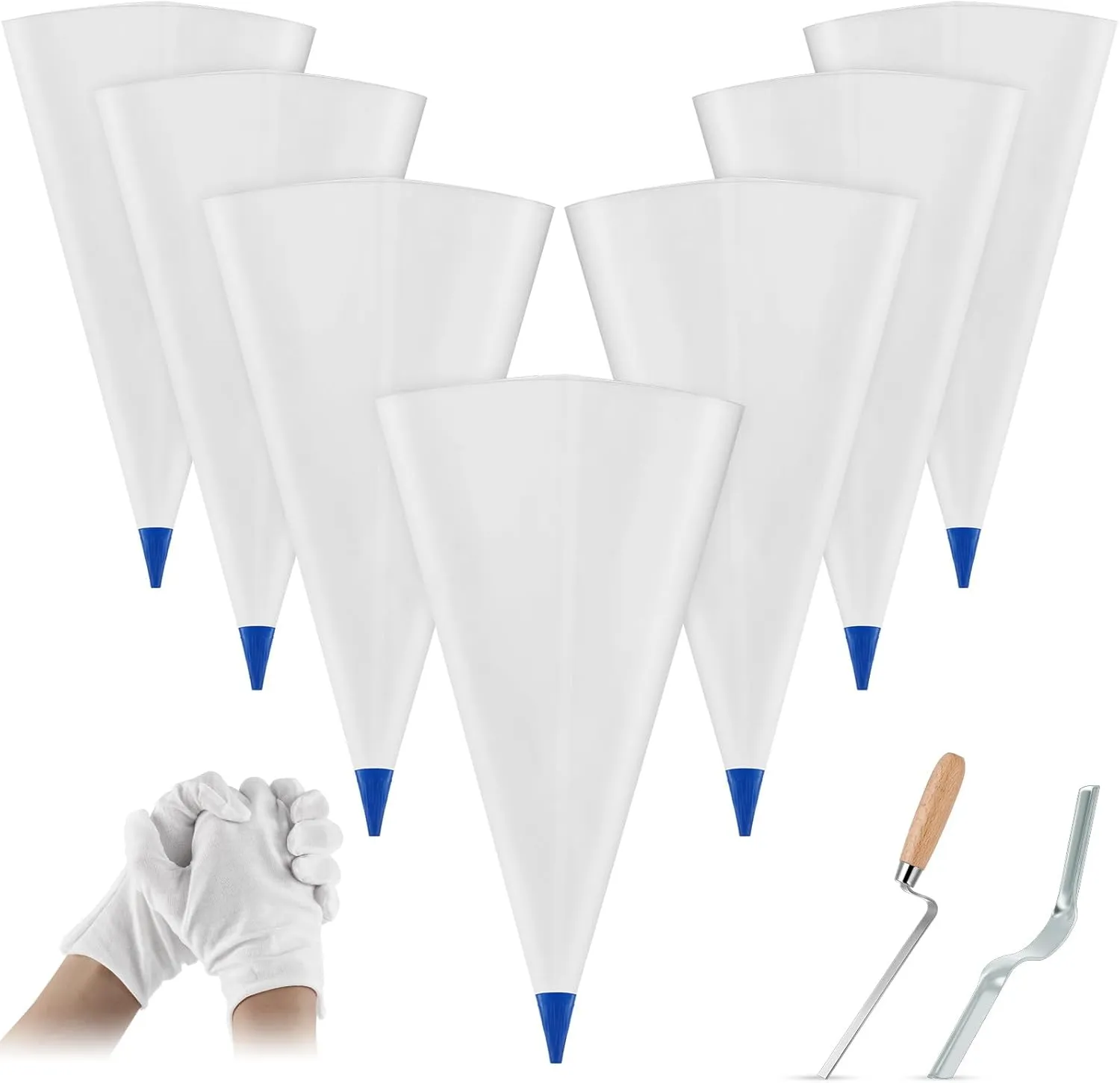 Flutesan 9 Pcs Tile Grout Masonry Mortar Bag Set Include 6 Pcs 12" x 24" Cement Sealer Bag Concrete Grouting Bag 1 Pcs Brick Jointer 1 Pcs Tuck Pointers 1 Pair Gloves for Tile Filler Installation Tool
