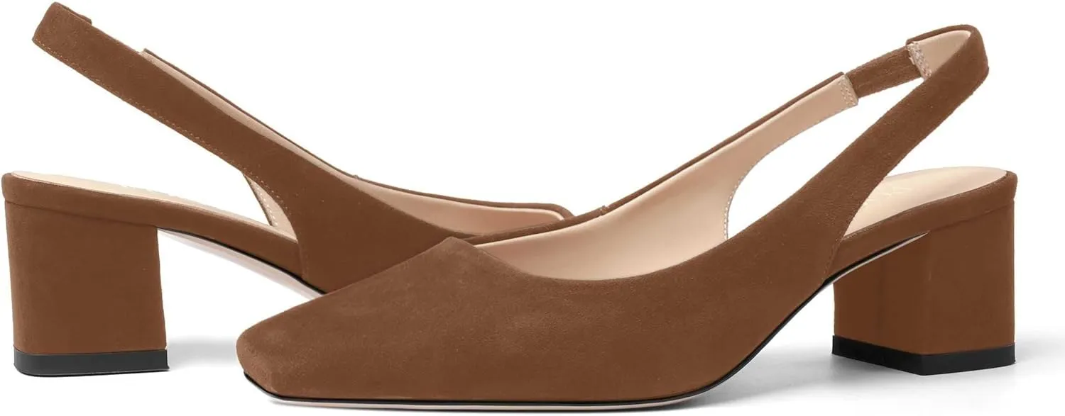 FOGEENA Womens Solid Suede Night Club Slip On Dress Square Toe Chunky Leather Low Heel Pumps Shoes 2 Inch