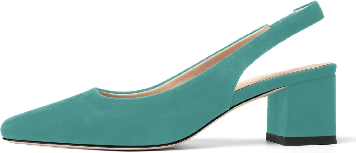 FOGEENA Womens Solid Suede Night Club Slip On Dress Square Toe Chunky Leather Low Heel Pumps Shoes 2 Inch