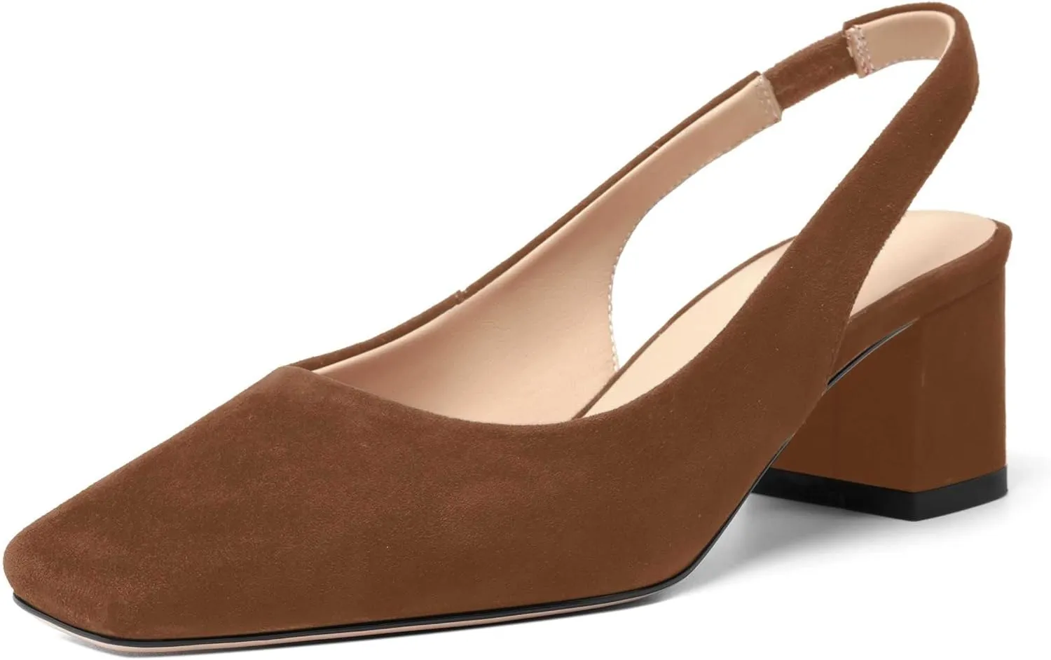 FOGEENA Womens Solid Suede Night Club Slip On Dress Square Toe Chunky Leather Low Heel Pumps Shoes 2 Inch