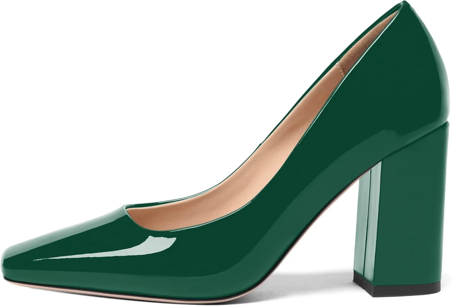 FOGEENA Womens Square Toe Slip On Sexy Patent Leather Party Block High Heel Pumps Shoes 3.34 Inch