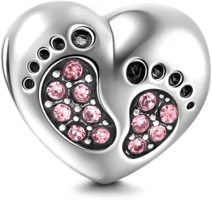 Footprint Heart Charm 925 Sterling Silver Christmas Family Mother Love Bead First Steps Charm for Pandora Bracelet