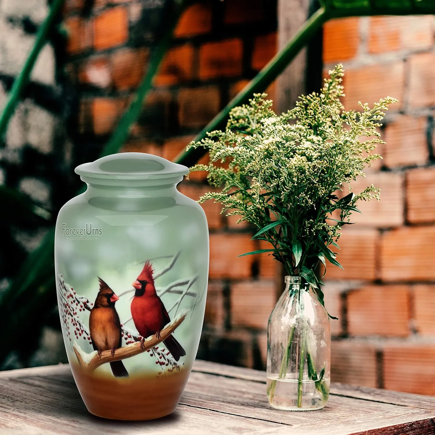 Forever URNS Adult Cremation Funeral Customized Urn with Printed Cardinal Birds Theme for Human Ashes of Female & Male | 320 cu in | Extra Large | Black | Handcrafted with Velvet Protection Bag