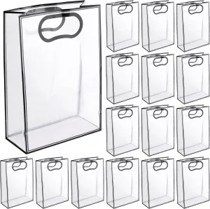 Framendino, 20 Pack Clear PVC Bags with Handles Transparent Plastic Wrap Tote Bag Heavy Duty for Wedding Bridal Shower Party Favor (Black Trim)