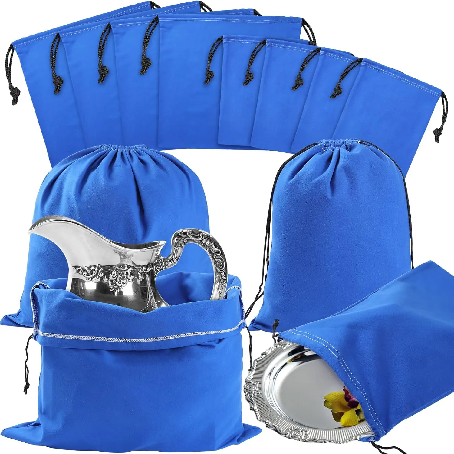 Fumete 8 Pcs Silver Storage Bags Anti Tarnish Storage Bags 18" x 18" 9" x 11.8" Silver Protector for Jewelry Silverware Protection Resistant Tarnish for Silverware Flatware(Blue)