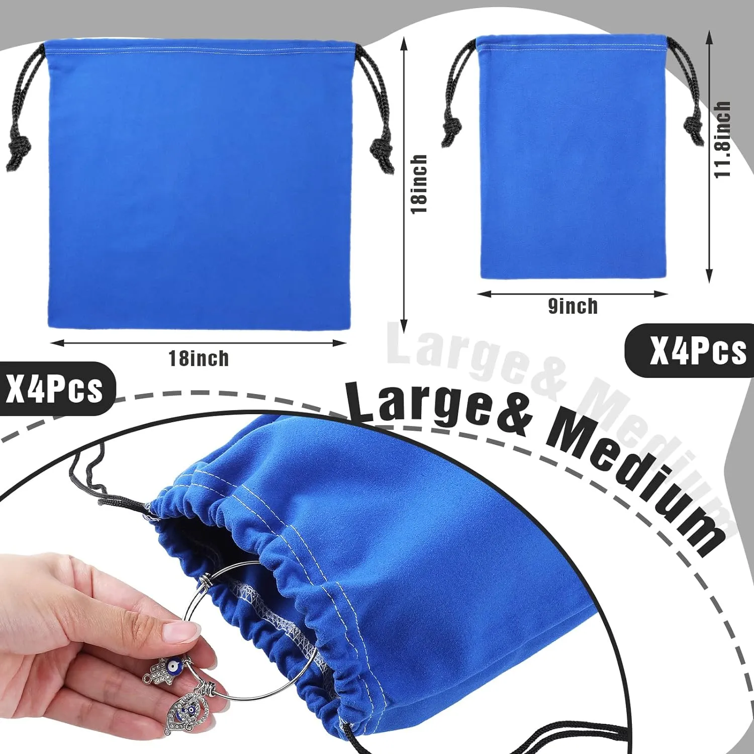 Fumete 8 Pcs Silver Storage Bags Anti Tarnish Storage Bags 18" x 18" 9" x 11.8" Silver Protector for Jewelry Silverware Protection Resistant Tarnish for Silverware Flatware(Blue)