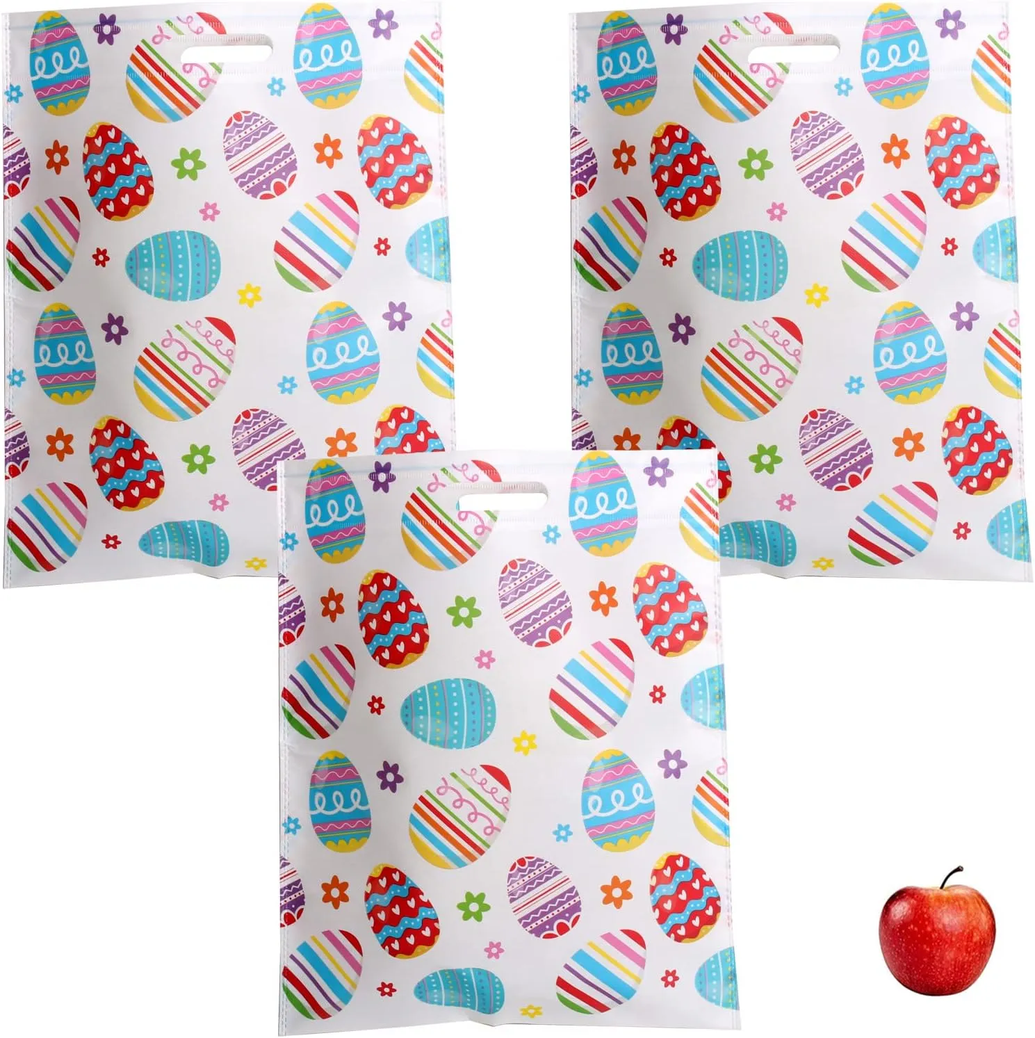 Funiverse Bulk 25 Pack of Printed Easter Egg Hunting Reusable Fabric Shopping Tote Bags - Large Enough for Over 100 Eggs