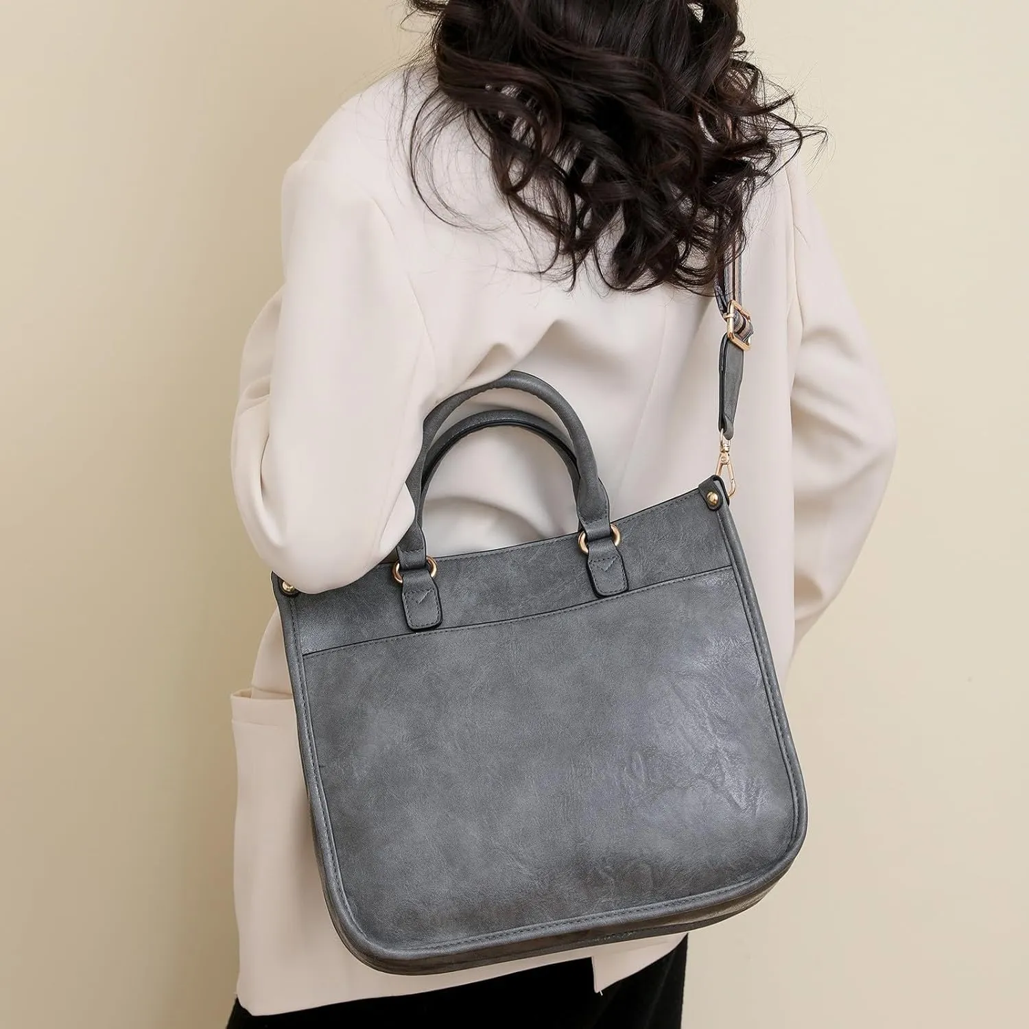 FZVYD Goth Purse,Purses Tote Bag for Women Handbags Large Shoulder Bag Leather Work Bags with Multi-Pockets Designer Hobo Satchel 2024 Grey-1