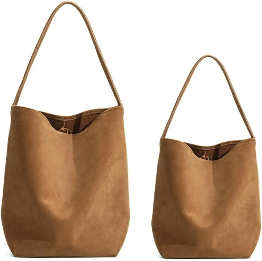 Genuine Leather Bucket Shoulder Bags for Women Ladies Large Tote Purse Handbags Soft Suede Working Satchel