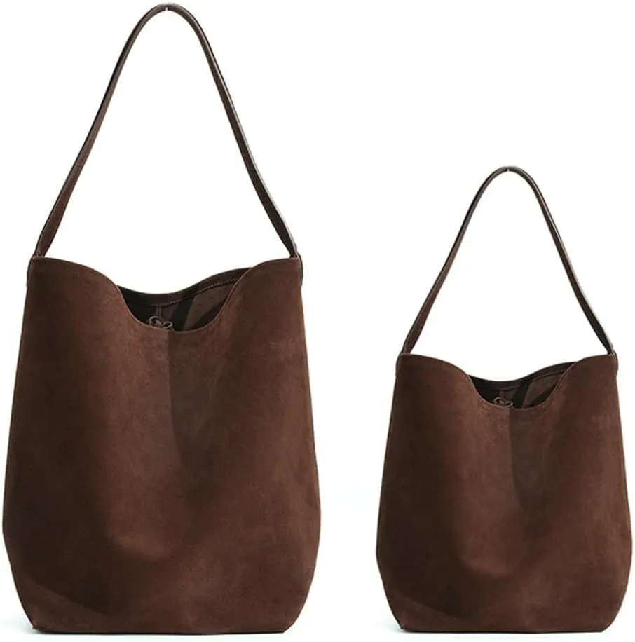 Genuine Leather Bucket Shoulder Bags for Women Ladies Large Tote Purse Handbags Soft Suede Working Satchel