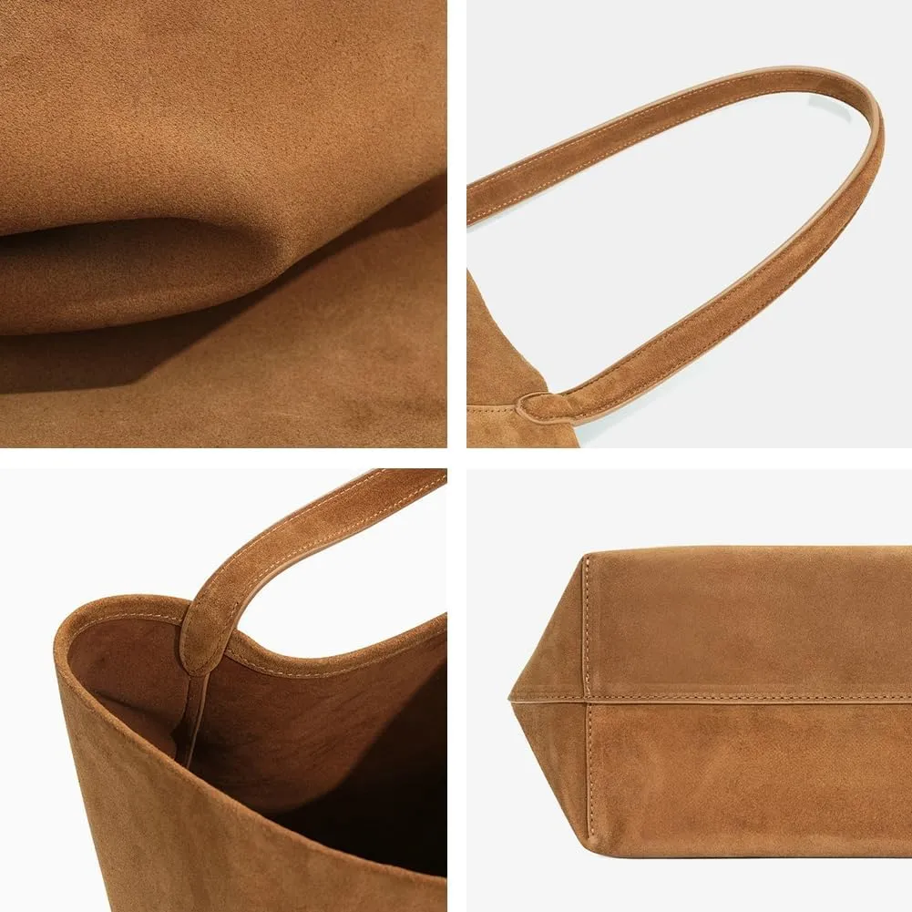 Genuine Leather Bucket Shoulder Bags for Women Ladies Large Tote Purse Handbags Soft Suede Working Satchel