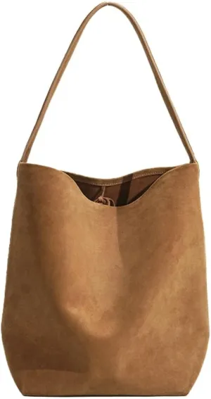 Genuine Leather Bucket Shoulder Bags for Women Ladies Large Tote Purse Handbags Soft Suede Working Satchel