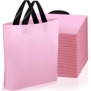 Geyee 100 Pack 9 x 12 Inch Pink Plastic Shopping Bags for Small Business Boutique Merchandise Bags with Handles Gift Bulk