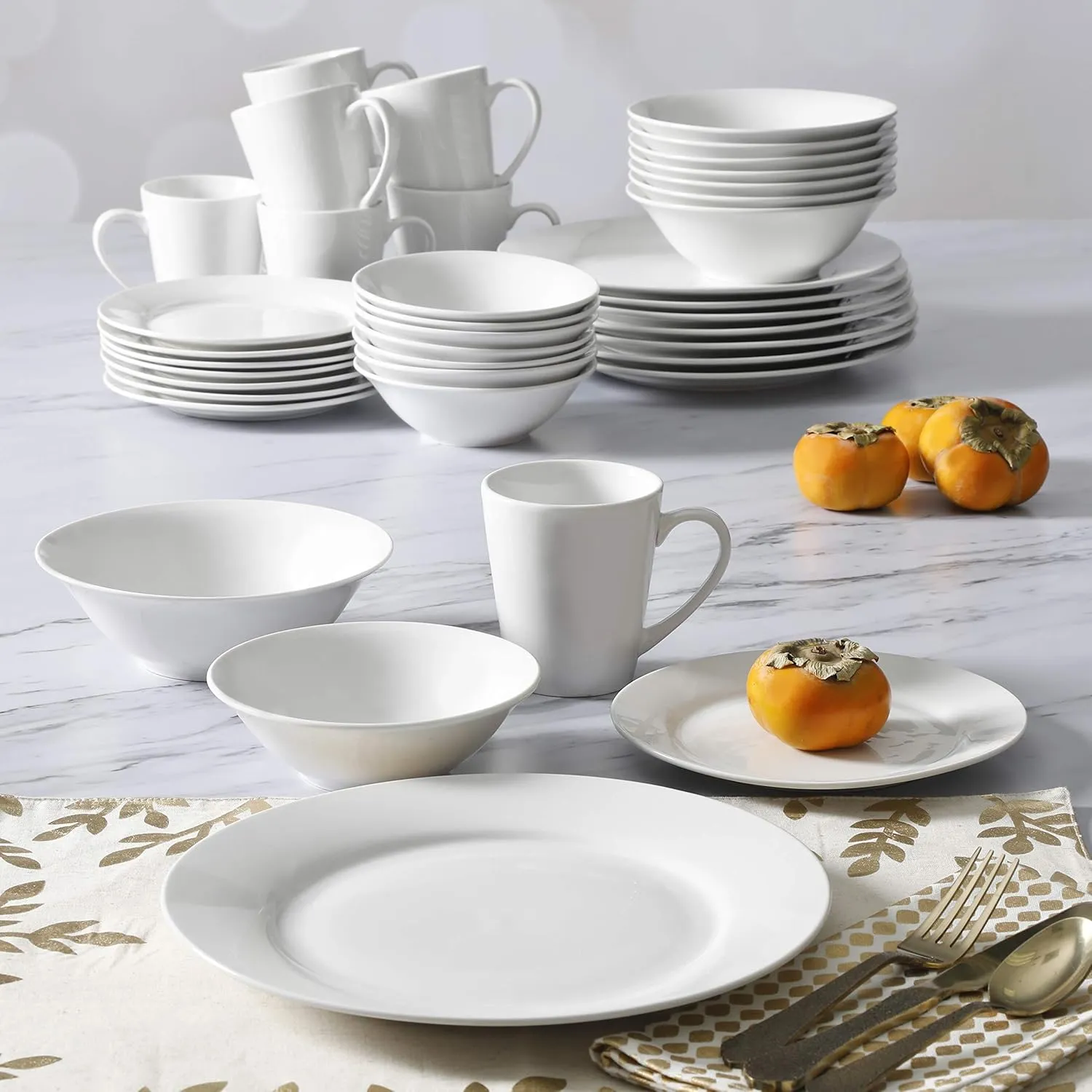 Gibson Home Amelia Court Porcelain Chip and Scratch Resistant Dinnerware Set, Service for 4 (16pcs), White (Round)